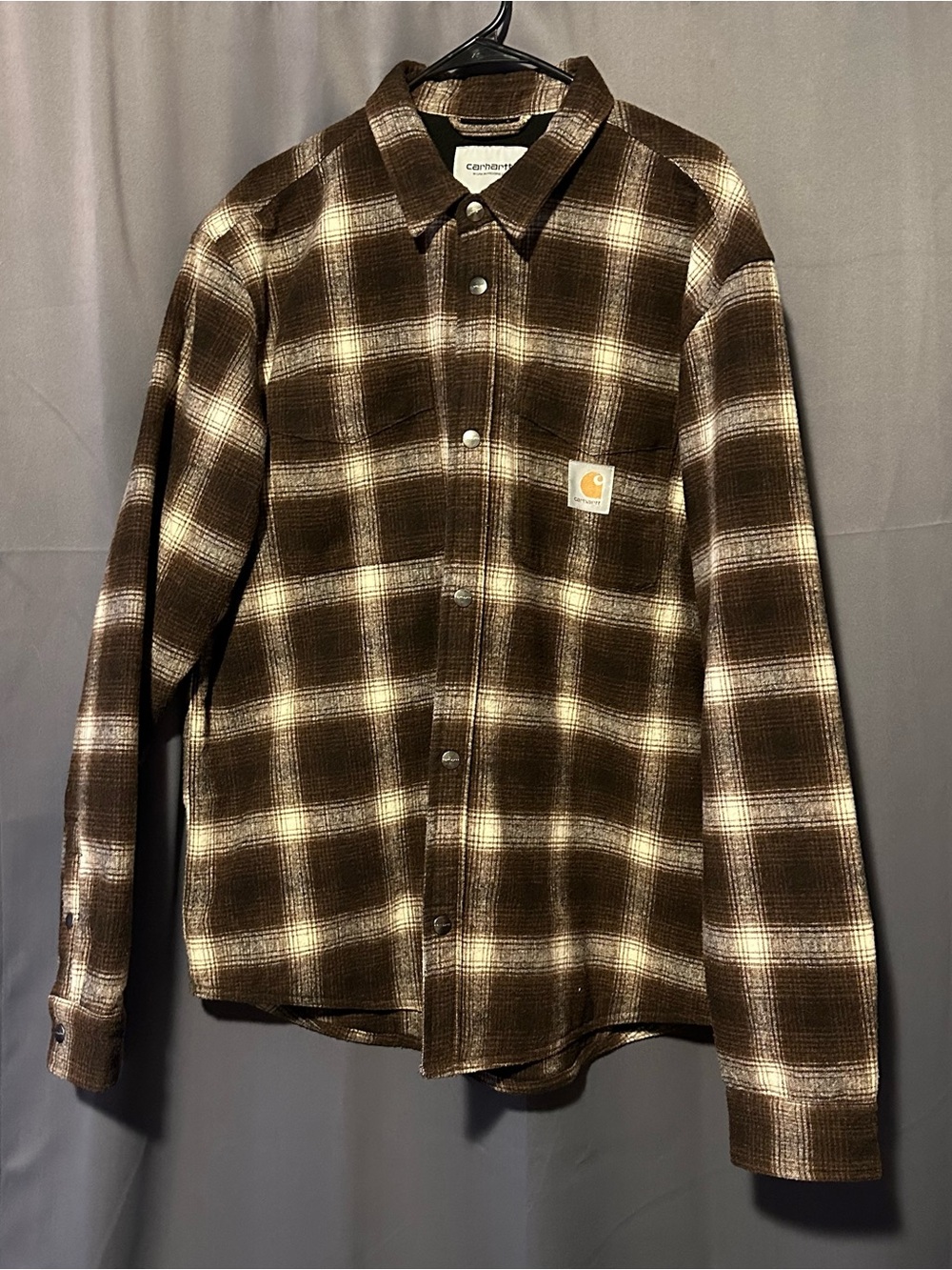 Carhartt WIP Men’s Lashley Shirt Jacket, Brown Plaid, XL